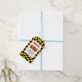 消防車ブラックイエロ市松模様にーン生誕日 ギフトタグ (より糸付き)