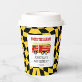 消防車ブラックイエロ市松模様にーン生誕日 紙コップ (裏面)