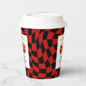 消防車ブラックレッド市松模様に2歳の誕生日 紙コップ (左)
