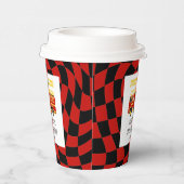 消防車ブラックレッド市松模様に2歳の誕生日 紙コップ (右)