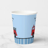 消防車ブルーアンドレッドストライプの誕生日 紙コップ (右)