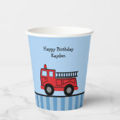消防車ブルーアンドレッドストライプの誕生日 紙コップ (正面)