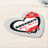 消防車ベビーシャワーハート紙コースター ペーパーコースター (アングル)