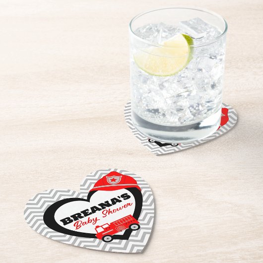 消防車ベビーシャワーハート紙コースター ペーパーコースター