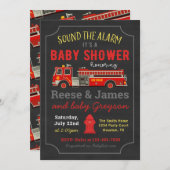 消防車ベビーシャワー招待状 |消防車 招待状 (正面/裏面)