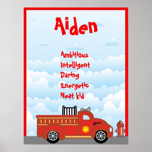 消防車ボーイズルームネームアートウォールポスター ポスター (正面)