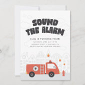 消防車ボーイズ消防車エンジン誕生日パーティー 招待状 (正面)