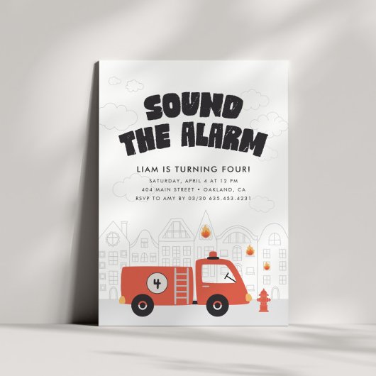 消防車ボーイズ消防車エンジン誕生日パーティー 招待状