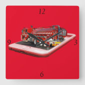 消防車ポップアウトアート、正方形の壁時計 スクエア壁時計 (正面)