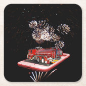 消防車付き消防車 スクエアペーパーコースター (正面)