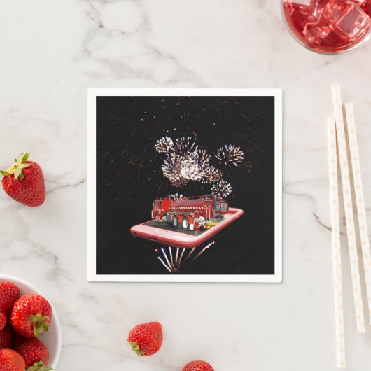 消防車付き消防車 スタンダードカクテルナプキン (インサイチュ)