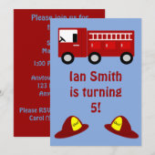 消防車児童バースデーパーティ招待状 招待状 (正面/裏面)