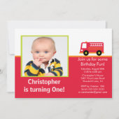 消防車写真誕生日パーティーの招待 招待状 (正面)