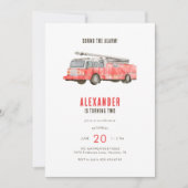 消防車子供の誕生日パーティの招待状 招待状 (正面)