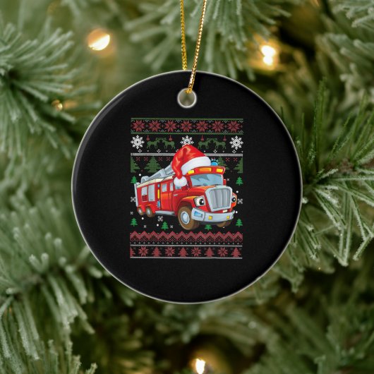 消防車消防士クリスマスかわいい少年サンタハット セラミックオーナメント (ツリー)