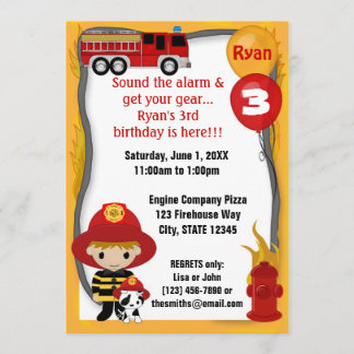 消防車消防士ダルマティアン誕生日FF01D 招待状