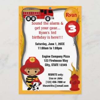 消防車消防士ダルマティアン誕生日FF02A 招待状