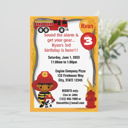 消防車消防士ダルマティアン誕生日FF03B 招待状 (スタンド正面)