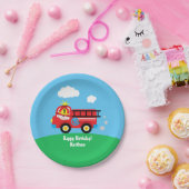 消防車消防士ハッピーバースデー ペーパープレート (パーティー)