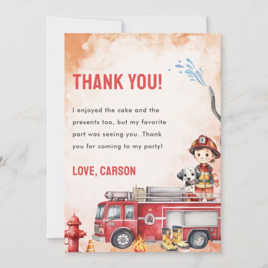 消防車消防士誕生日サンキューカード 招待状 (正面)