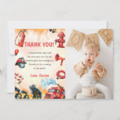 消防車消防士誕生日サンキューカード 招待状 (正面)