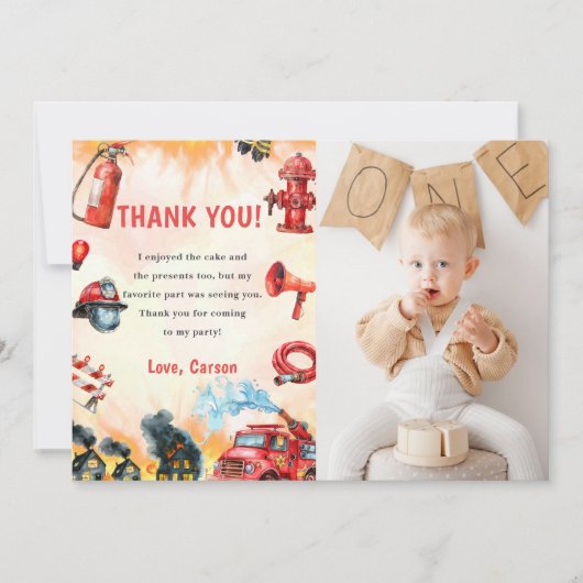 消防車消防士誕生日サンキューカード 招待状 (正面)
