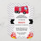 消防車消防士誕生日招待状 招待状 (正面/裏面)