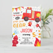 消防車消防士誕生日招待状 招待状 (スタンド正面)