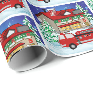 消防車消防署冬場クリスマス ラッピングペーパー
