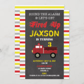 消防車消防車の誕生日パーティーボーイ 招待状 (正面/裏面)