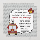 消防車犬バースデーパーティ招待状 招待状 (正面/裏面)