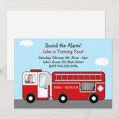 消防車誕生会の招待 招待状 (正面/裏面)