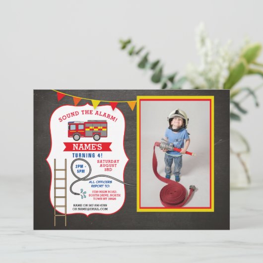 消防車誕生会写真 招待状 (スタンド正面)