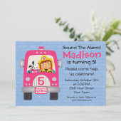 消防車誕生日ガール 招待状 (スタンド正面)