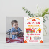 消防車誕生日パーティーの招待 招待状 (スタンド正面)