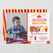 消防車誕生日パーティーの招待 招待状 (正面/裏面)