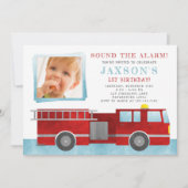 消防車誕生日パーティー写真招待状 招待状 (正面)