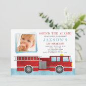 消防車誕生日パーティー写真招待状 招待状 (スタンド正面)