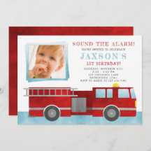 消防車誕生日パーティー写真招待状