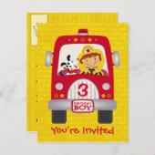 消防車誕生日ボーイ インビテーションポストカード (正面/裏面)