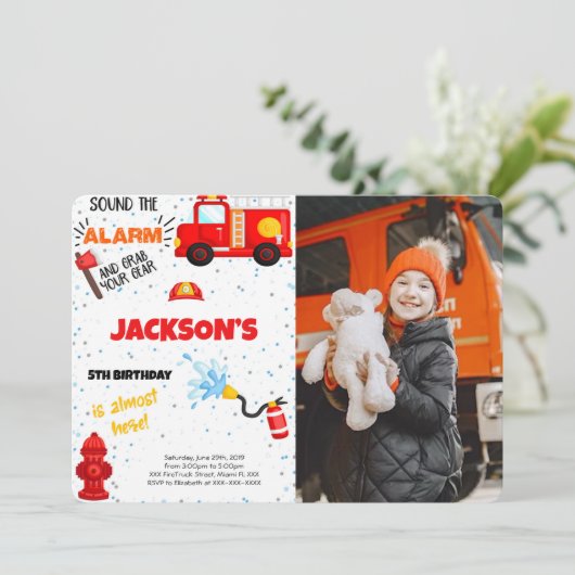 消防車誕生日写真招待状 招待状 (スタンド正面)