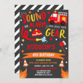 消防車誕生日招待状消防士パーティー 招待状 (正面/裏面)