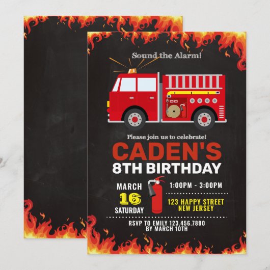 消防車誕生日招待状 招待状 (正面/裏面)