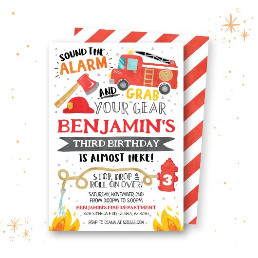 消防車誕生日招待状 招待状