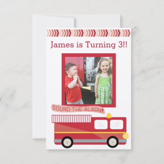 消防車誕生日招待状 招待状 (正面)