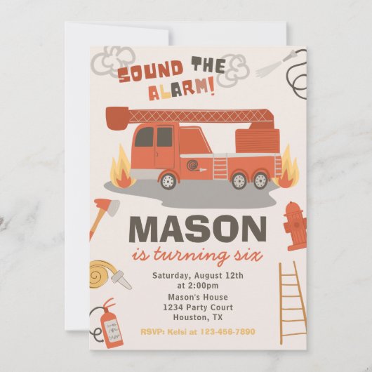 消防車誕生日招待状 |火災誕生日 招待状 (正面)