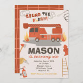 消防車誕生日招待状 |火災誕生日 招待状 (正面/裏面)