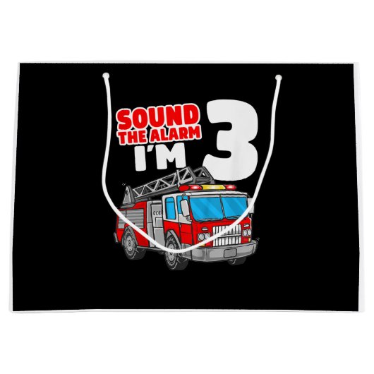 消防車3年生消防士3歳の誕生日 ラージペーパーバッグ (正面)