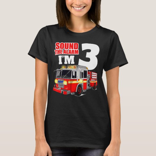 消防車3rdバースデーボーイ幼児ファイアーファイター tシャツ (正面)