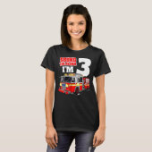 消防車3rdバースデーボーイ幼児ファイアーファイター tシャツ (正面フル)